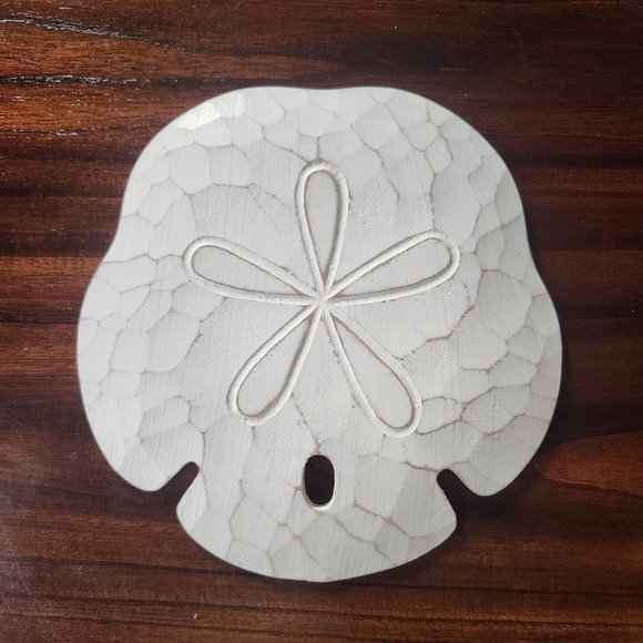 Sand Dollar Wall Plaque Wood Handcrafted 8.5" High Beach House T.I. Design - Picture 3 of 9